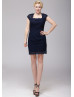 Navy Blue Eyelash Lace Keyhole Back Mother Dress 